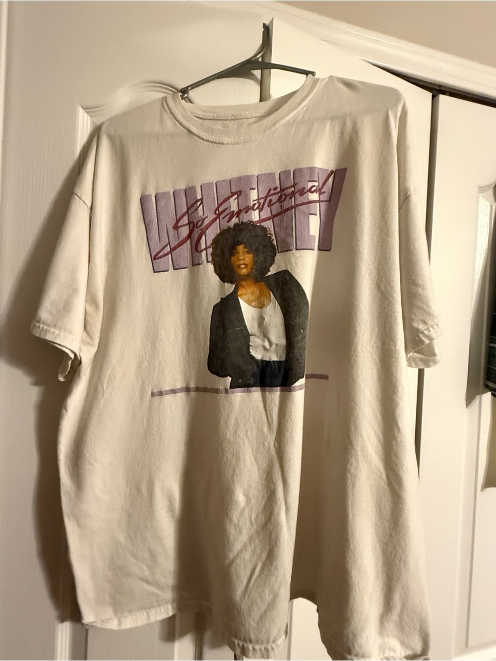 Vintage Whitney Houston Graphic Tee with Purple Script and Portrait